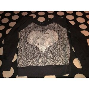 Miss Chevious Long‎ Sleeve Shirt Heart  Womens Sz Medium Black White